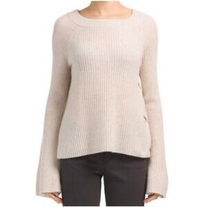 Only Mine Cashmere Sweater Beige Long Bell Sleeve Side Tie